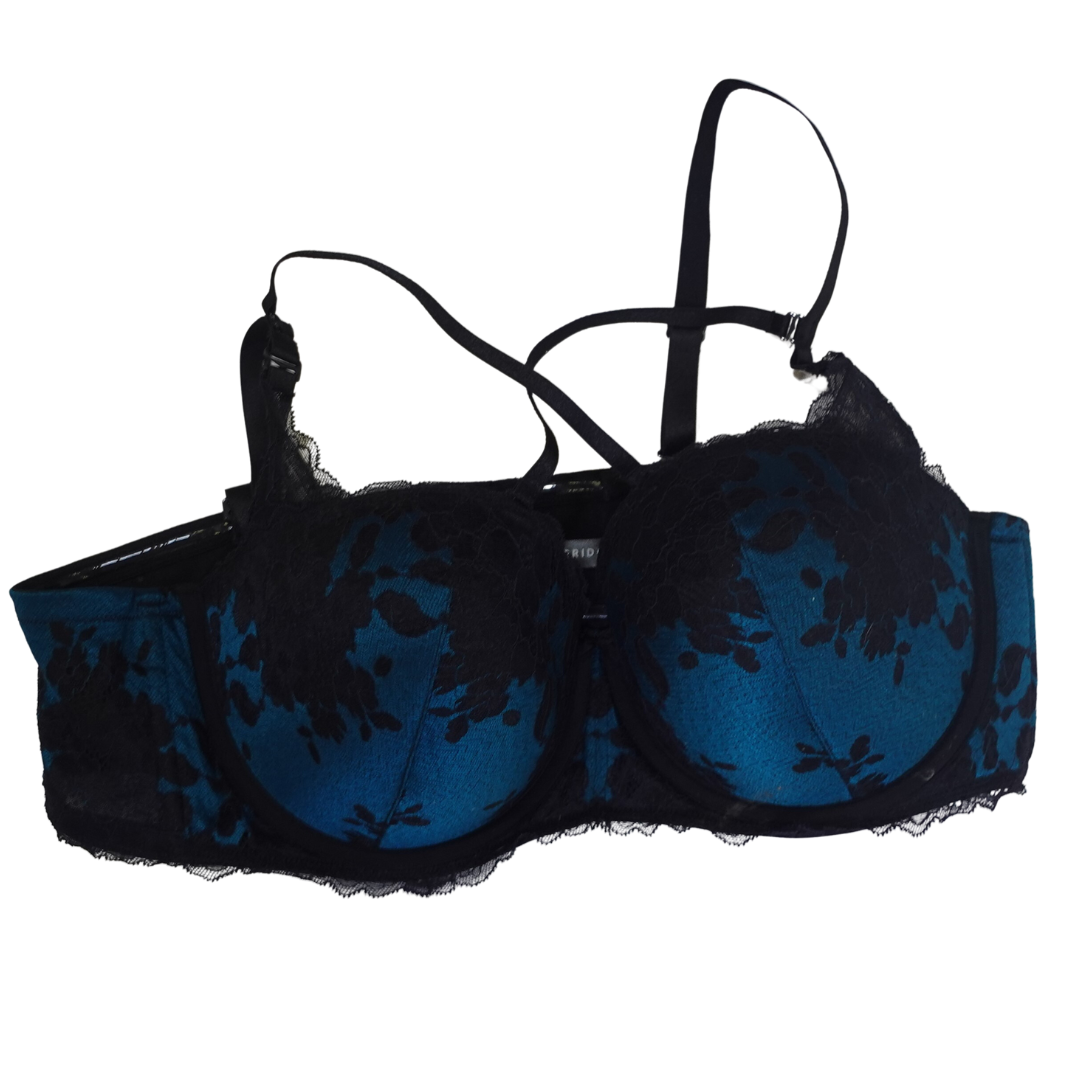 Teal and Black Lace Push Up Bra NWOT