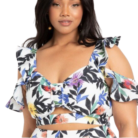 Ruffle Sleeve Floral Crop Top