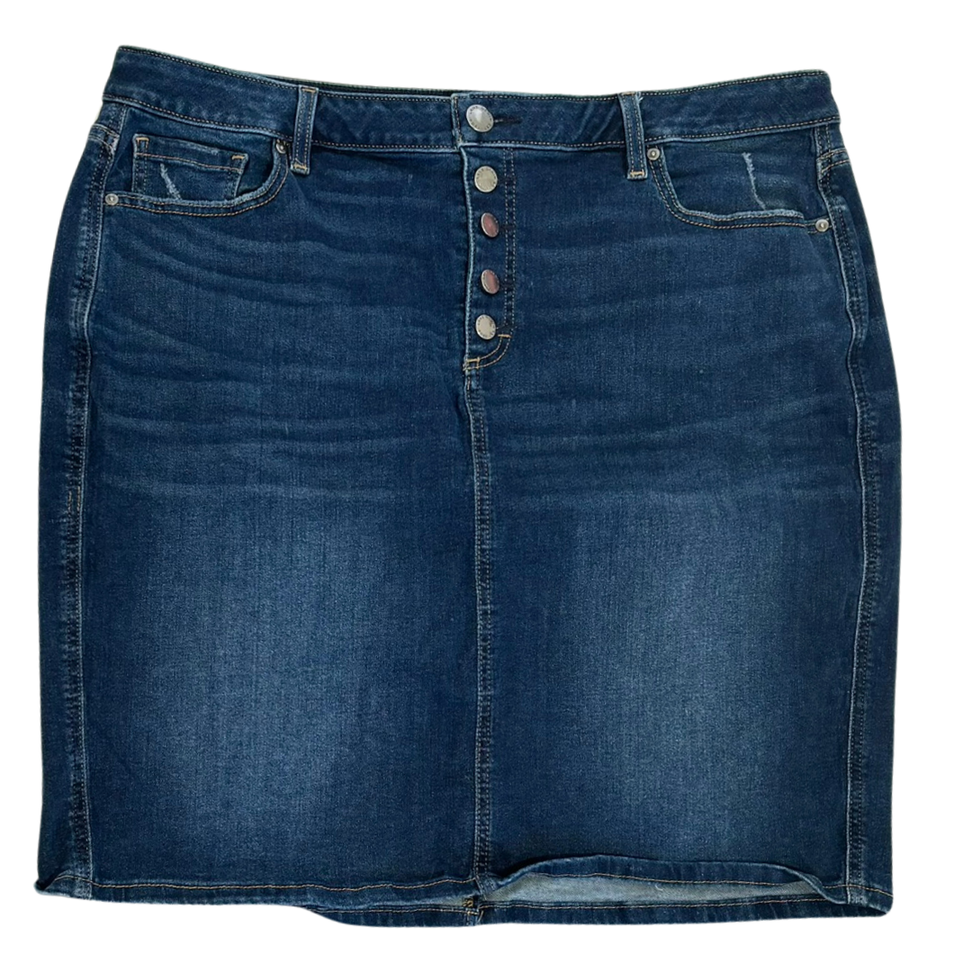 Dark Wash Denim Skirt with Button Fly