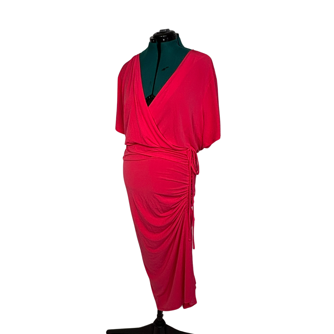 Hot Pink Surplice Neck Drawstring Dress NWT