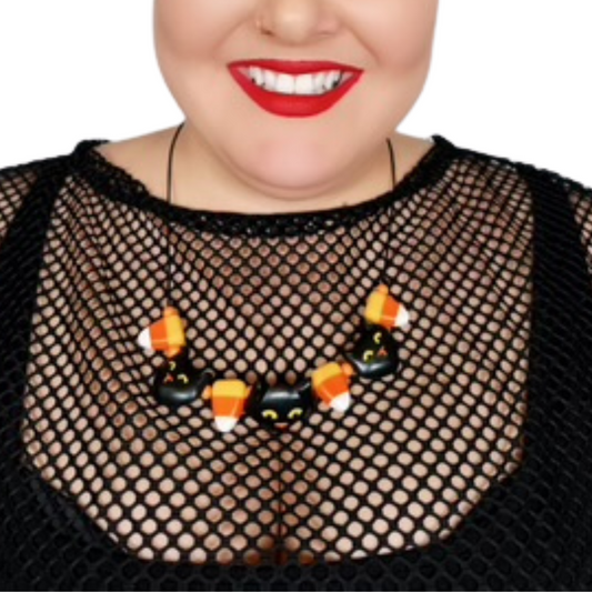 Black Cat and Candy Corn Necklace