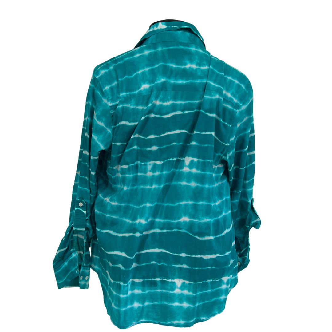 Turquoise and White Tie Dye Button Up