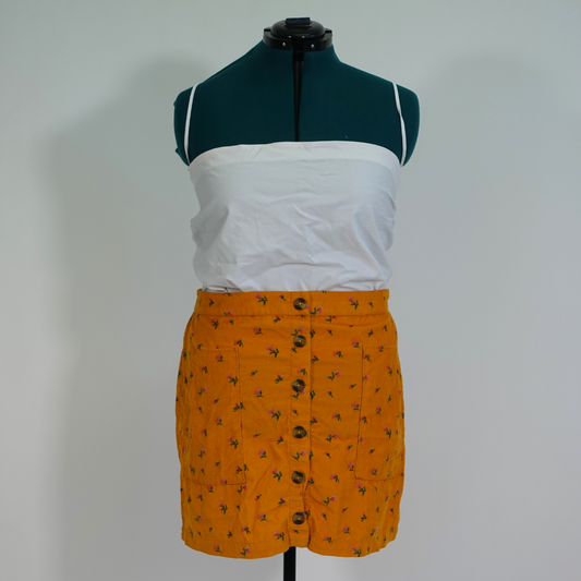 Yellow Corduroy Floral Button-Front Mini Skirt