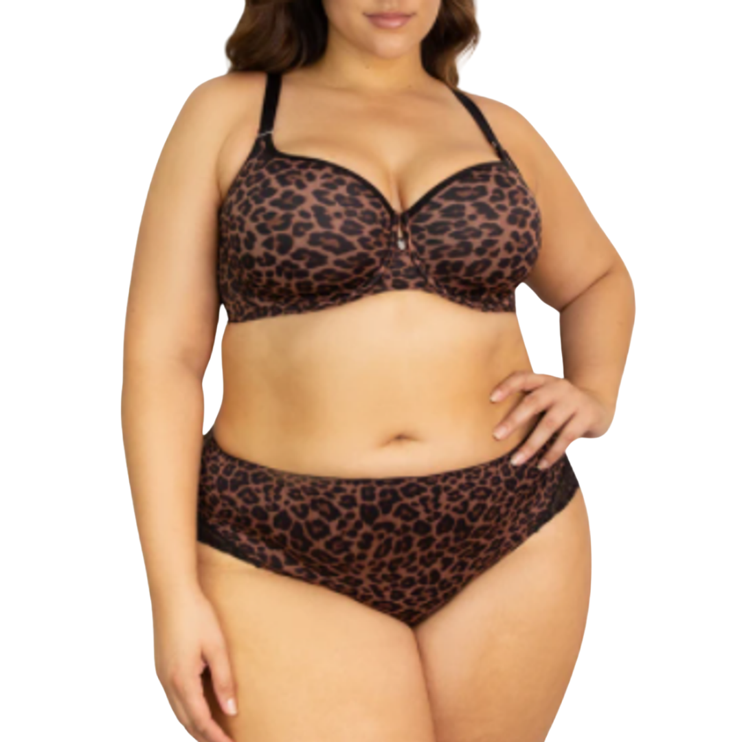 Brown and Black Leopard Print T Shirt Bra (42 DD)