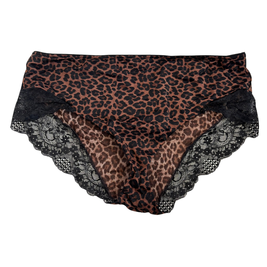 Black and Brown Leopard Print Panties with Lace Trim NWOT