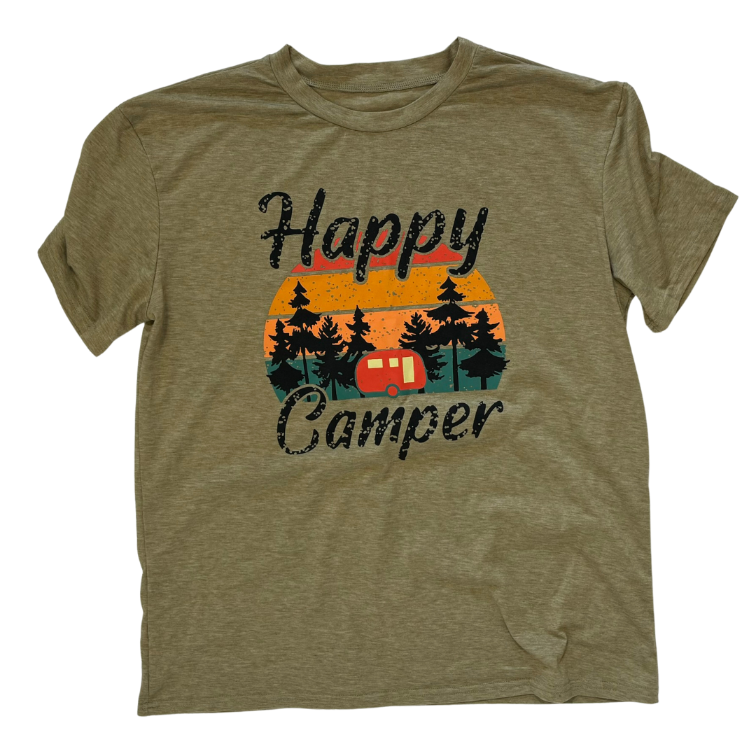 Olive Green "Happy Camper" Graphic Tee