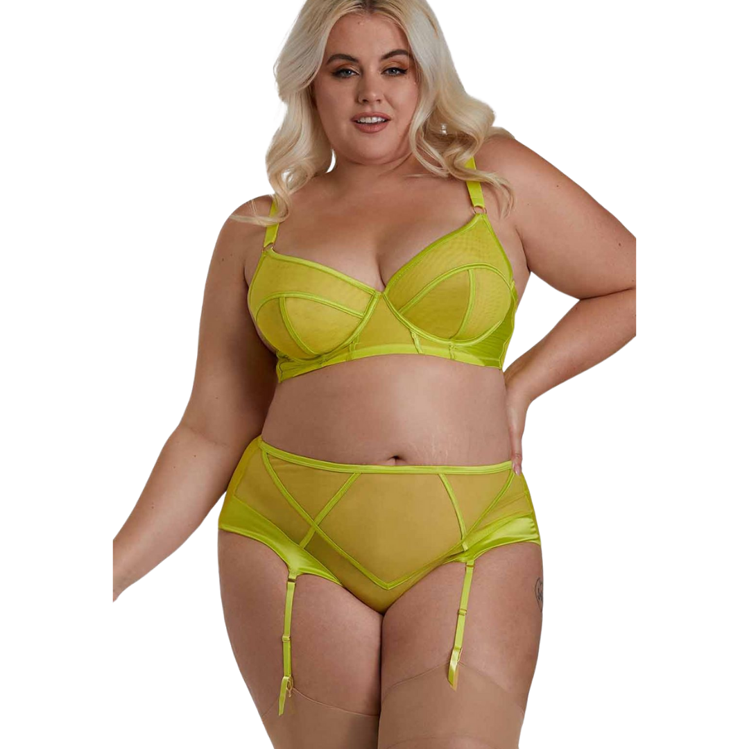 Felicity Hayward X Playful Promises Neon Yellow Sheer Mesh Bra (42 DD/E)