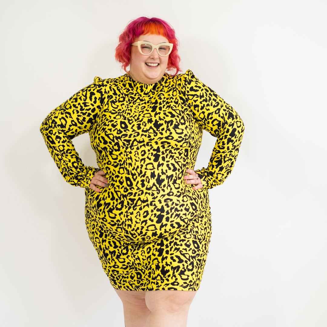 Yellow and Black Cheetah Print Bodycon Dress
