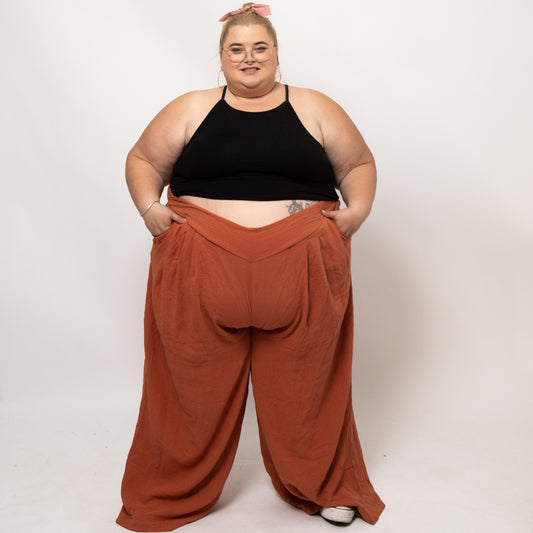 Rust Color Wide Leg Pull On Pants