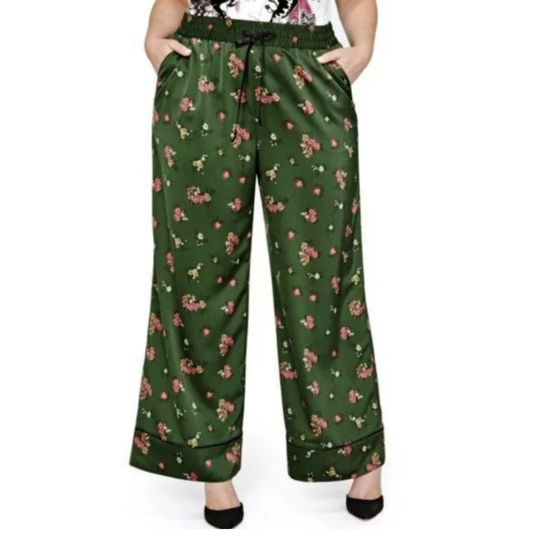 Two Piece Green Duster and Wide Leg Pant Set