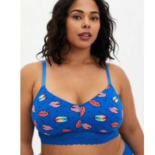 Blue Lip Print Bralette NWOT