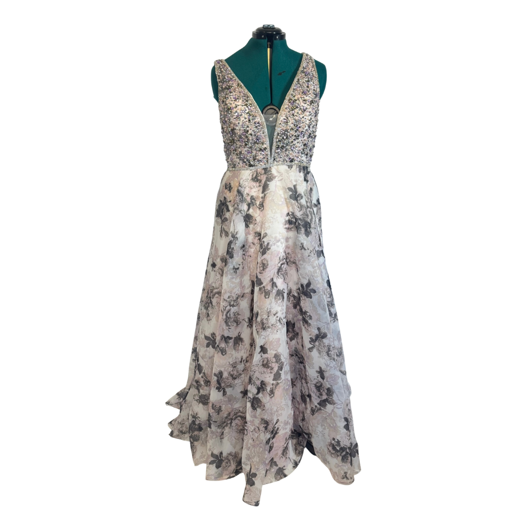 Mac Duggal Floral Blush Beaded A-Line Gown NWT