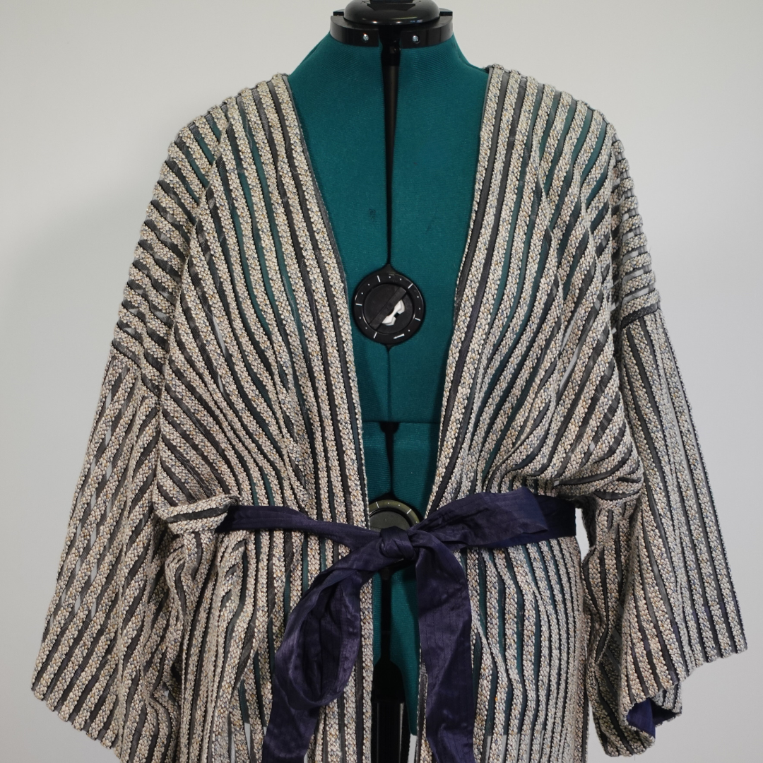 Striped Mesh Robe Style Jacket