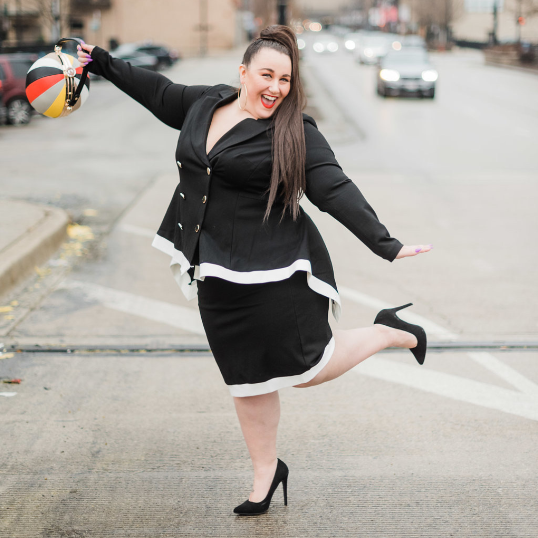 Eloquii Black and White Skirt and Blazer Set