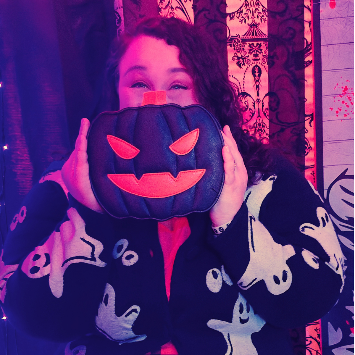 Black and Orange Jack-O-Lantern Crossbody Bag