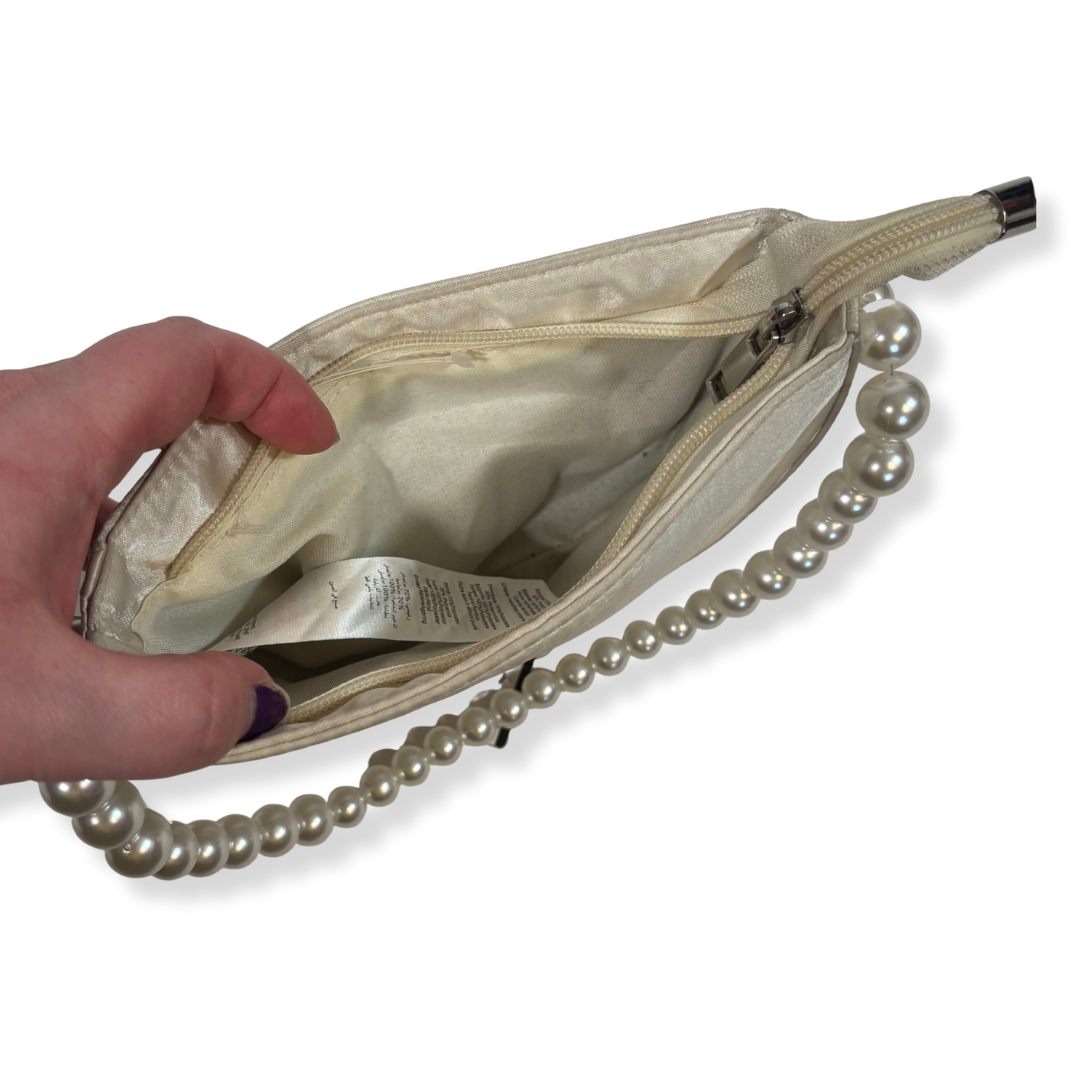 White Satin Mini Bag with Pearl Strap