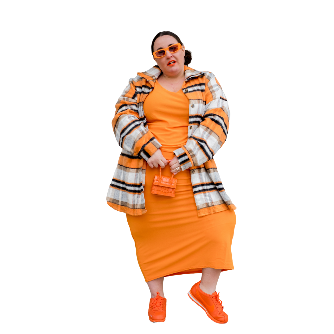 Boohoo Orange and Brown Plaid Fleece Shacket