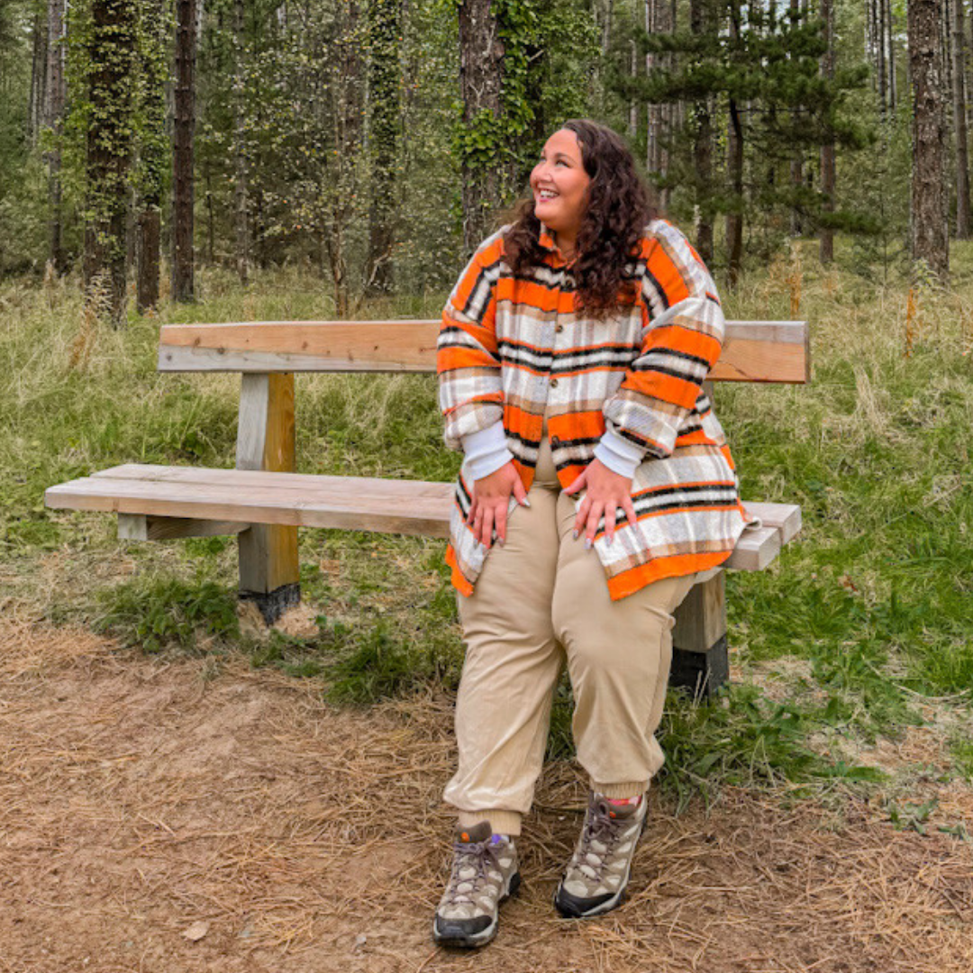Boohoo Orange and Brown Plaid Fleece Shacket