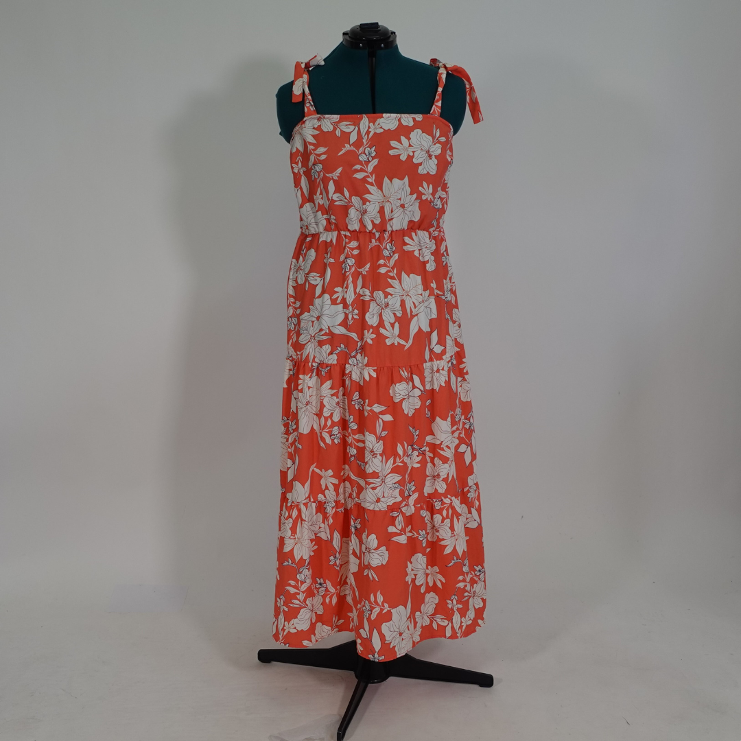 Peach Floral Maxi Dress with Tie Straps