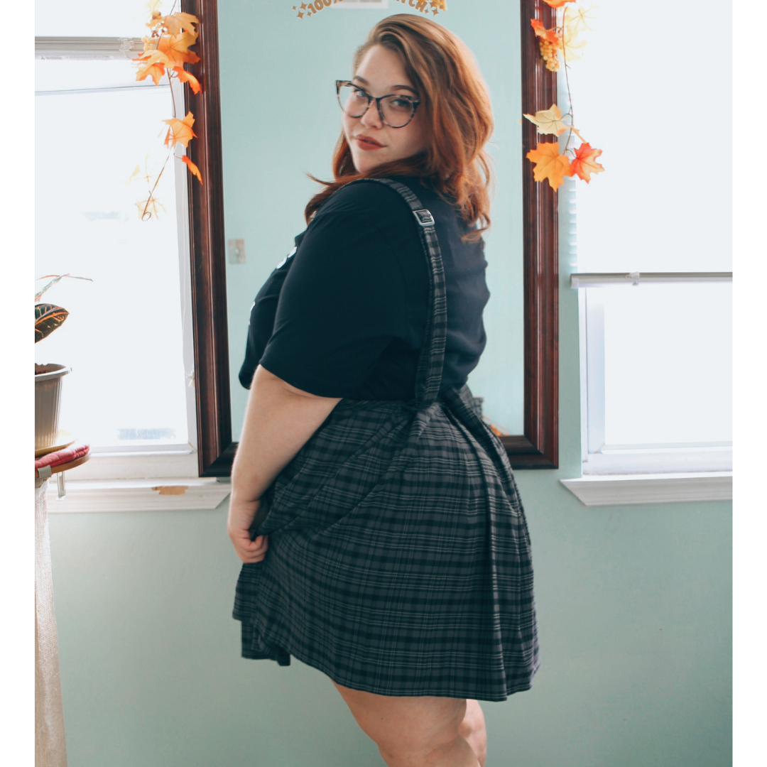 Grey Plaid Overall Skirt