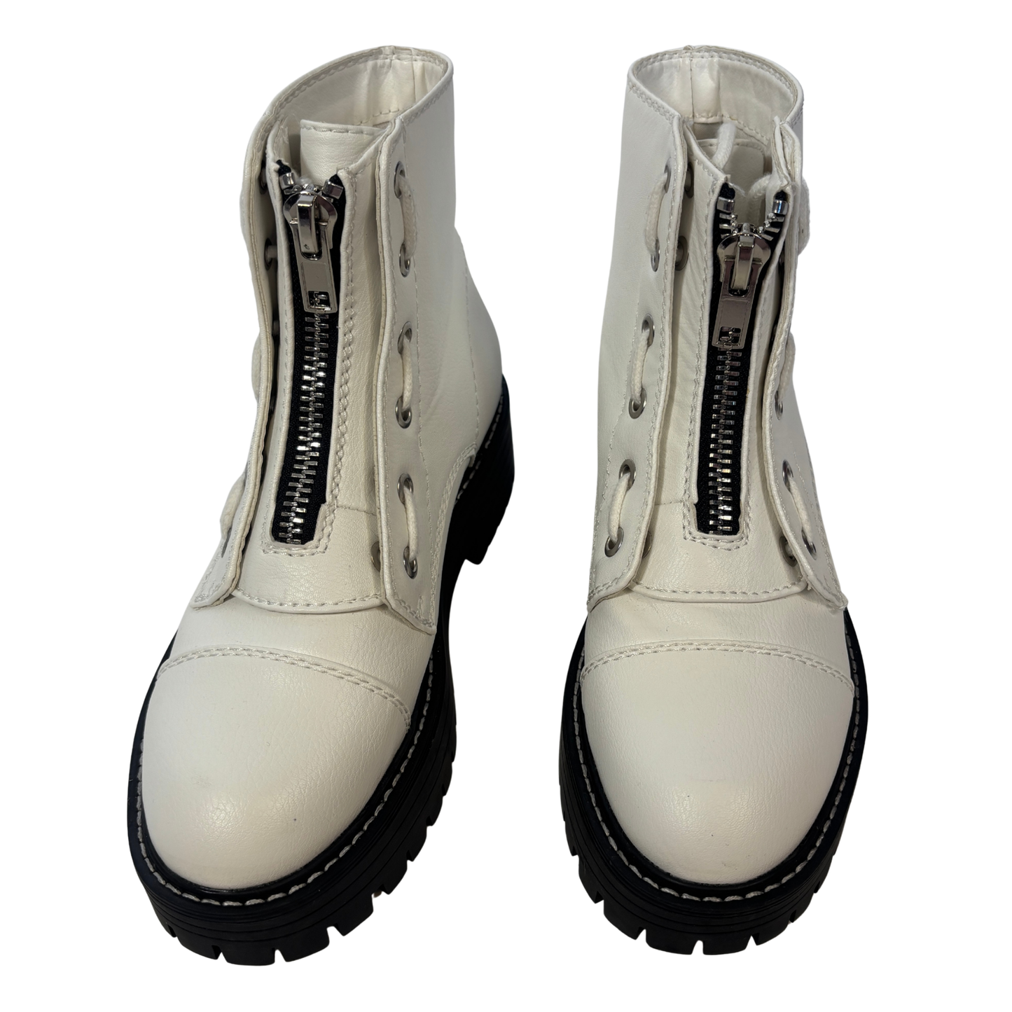 White Zip/ Lace Up Platform Combat Boots (Size 6.5)