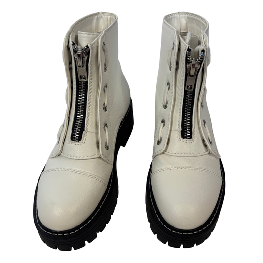 White Zip/ Lace Up Platform Combat Boots (Size 6.5)