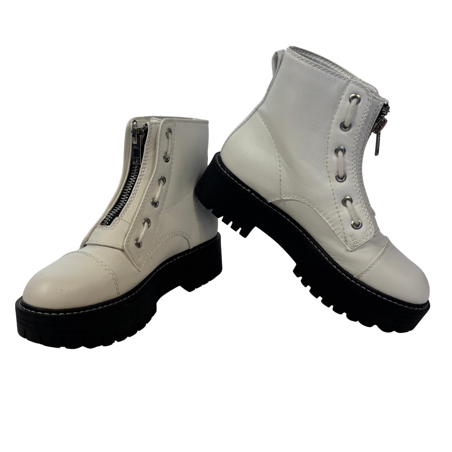 White Zip/ Lace Up Platform Combat Boots (Size 6.5)
