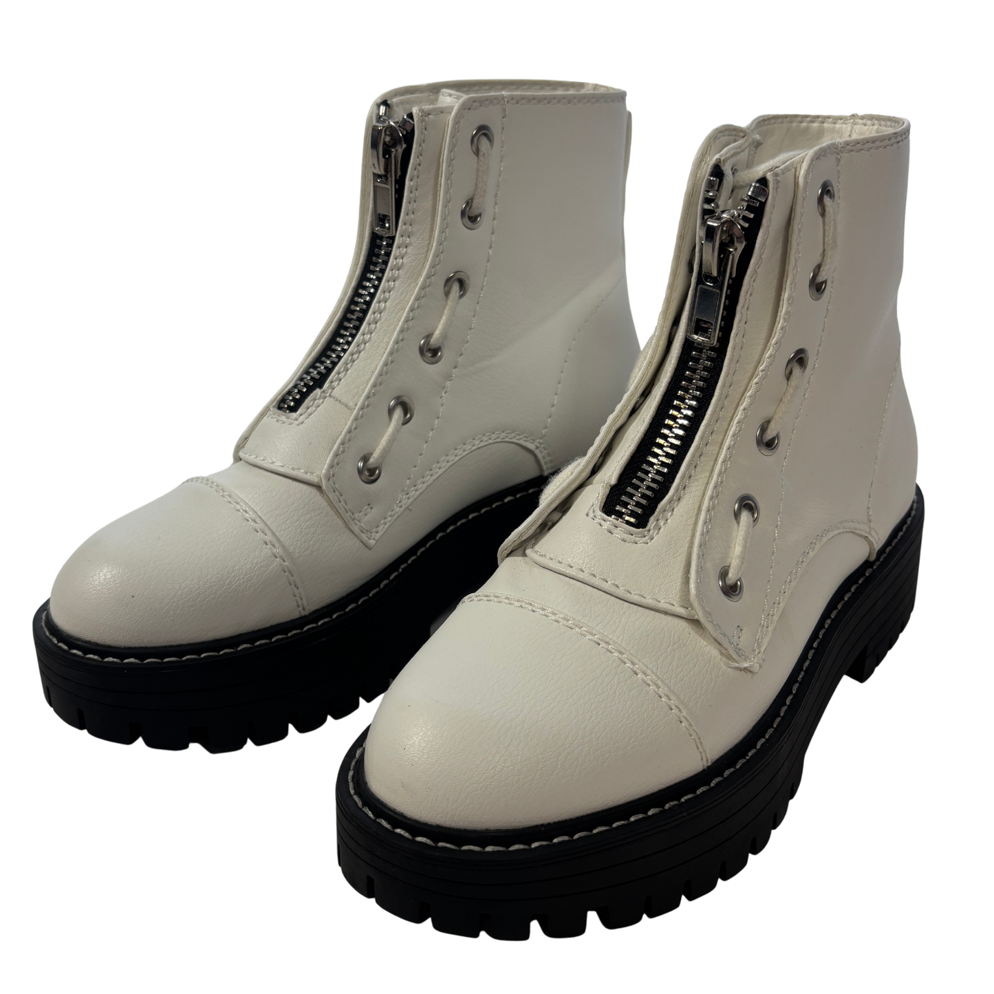 White Zip/ Lace Up Platform Combat Boots (Size 6.5)