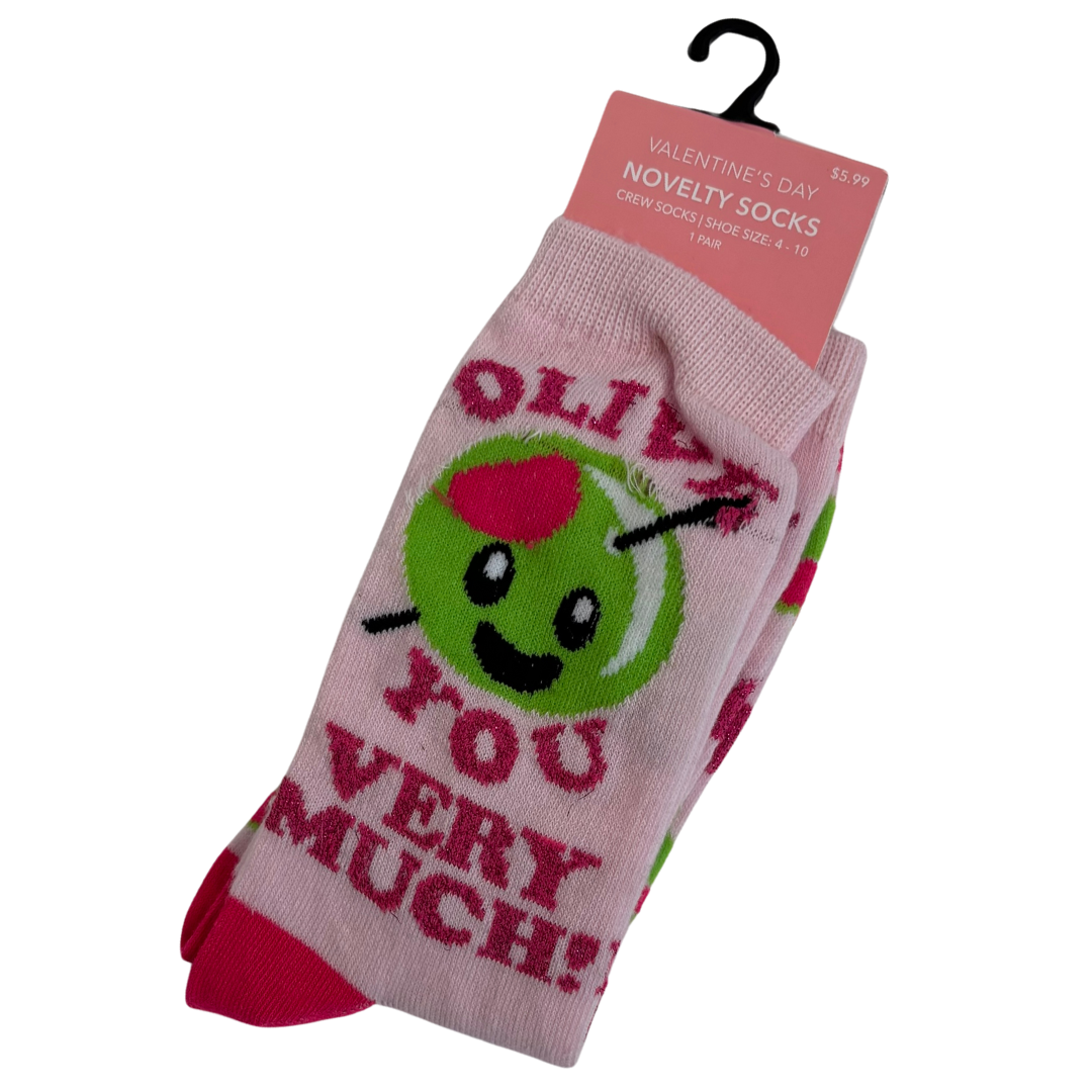 "Olive You" Pink Valentines Socks