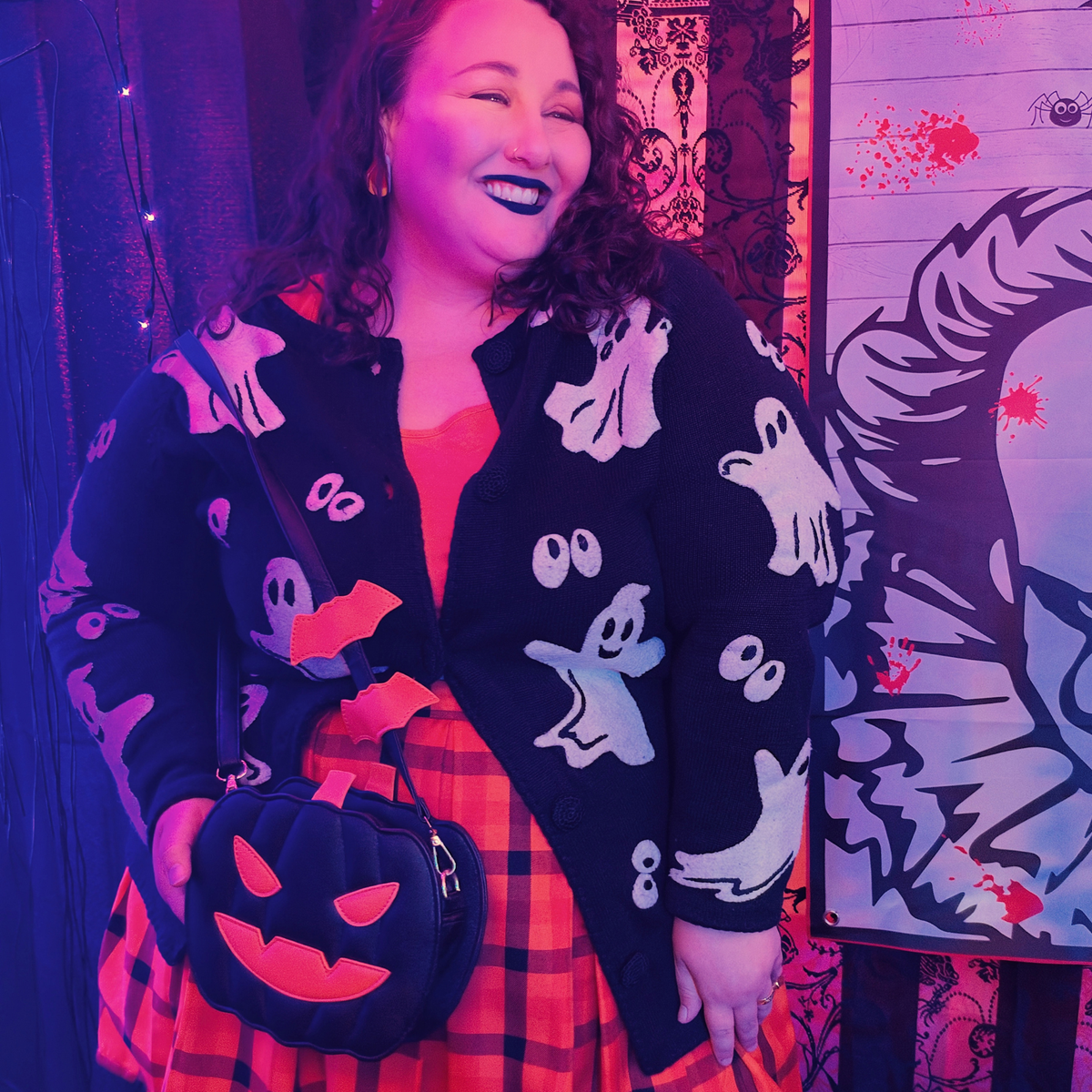 Black and Orange Jack-O-Lantern Crossbody Bag