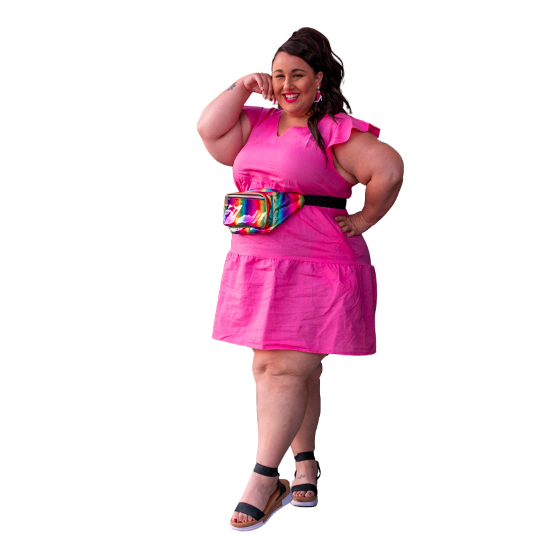 Good Threads Pink V Neck Mini Dress with Flutter Sleeve