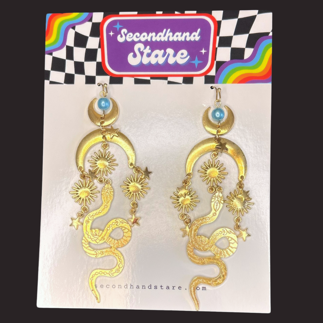 Gold Celestial and Snake Dangly Earrings