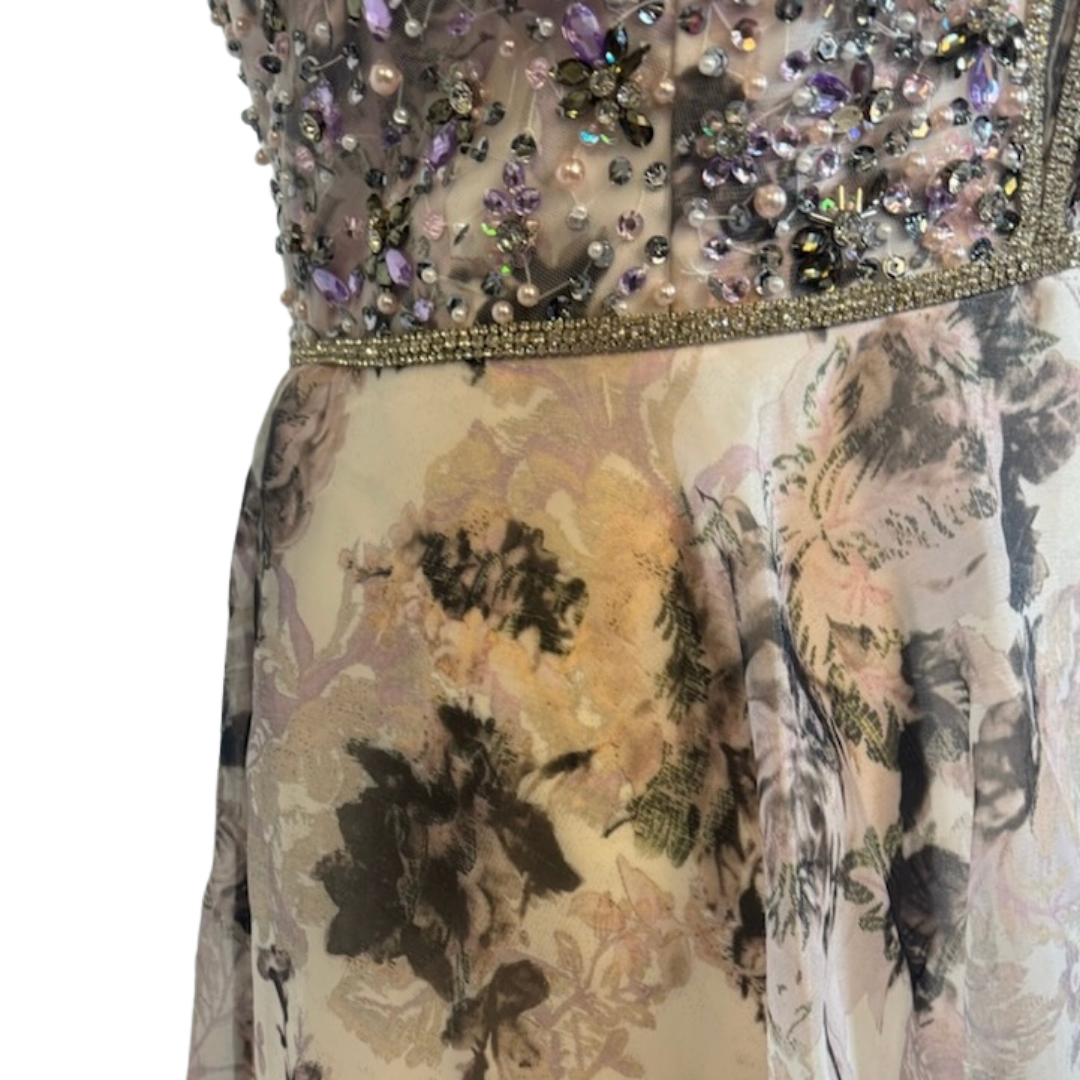 Mac Duggal Floral Blush Beaded A-Line Gown NWT