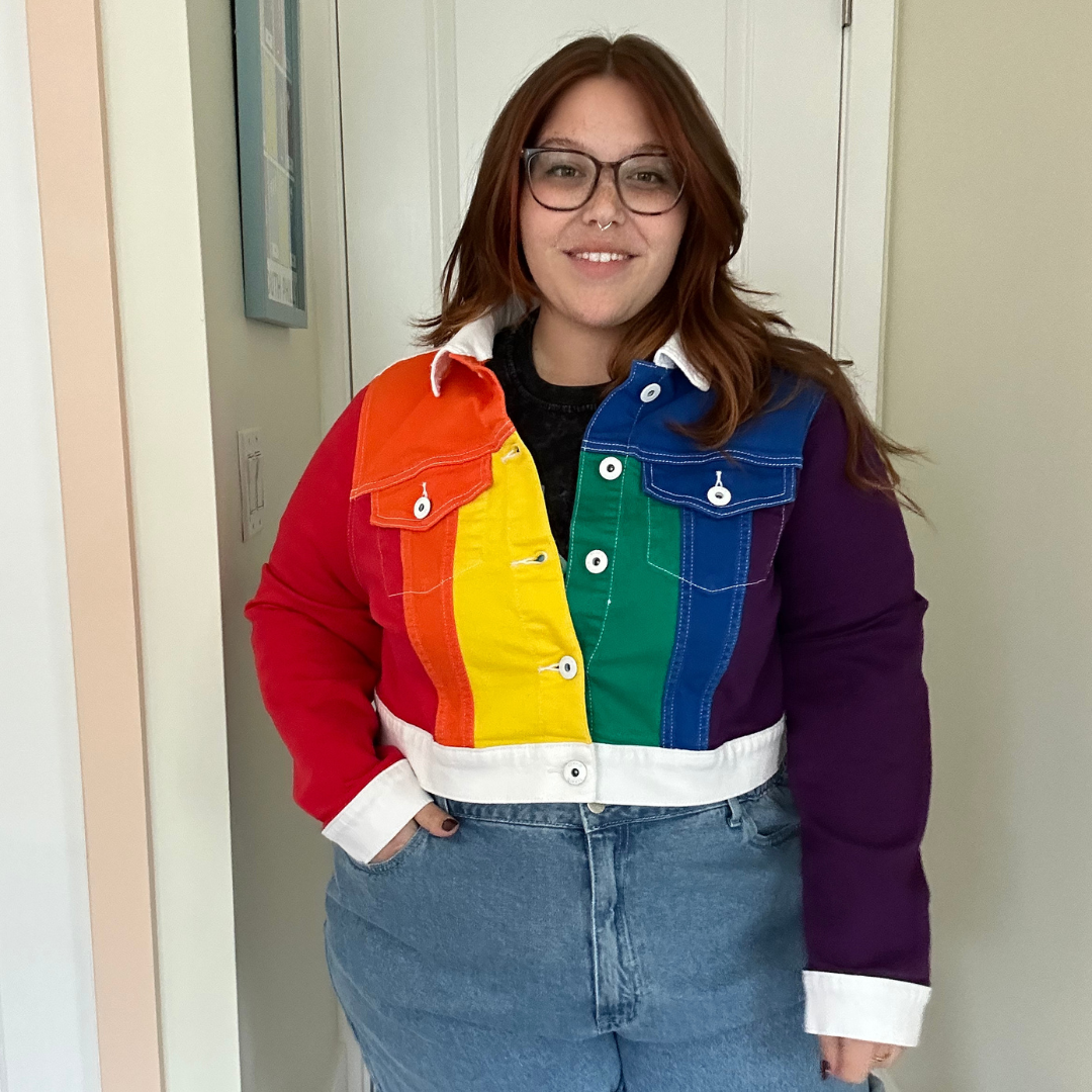 Rainbow Striped Denim Jacket