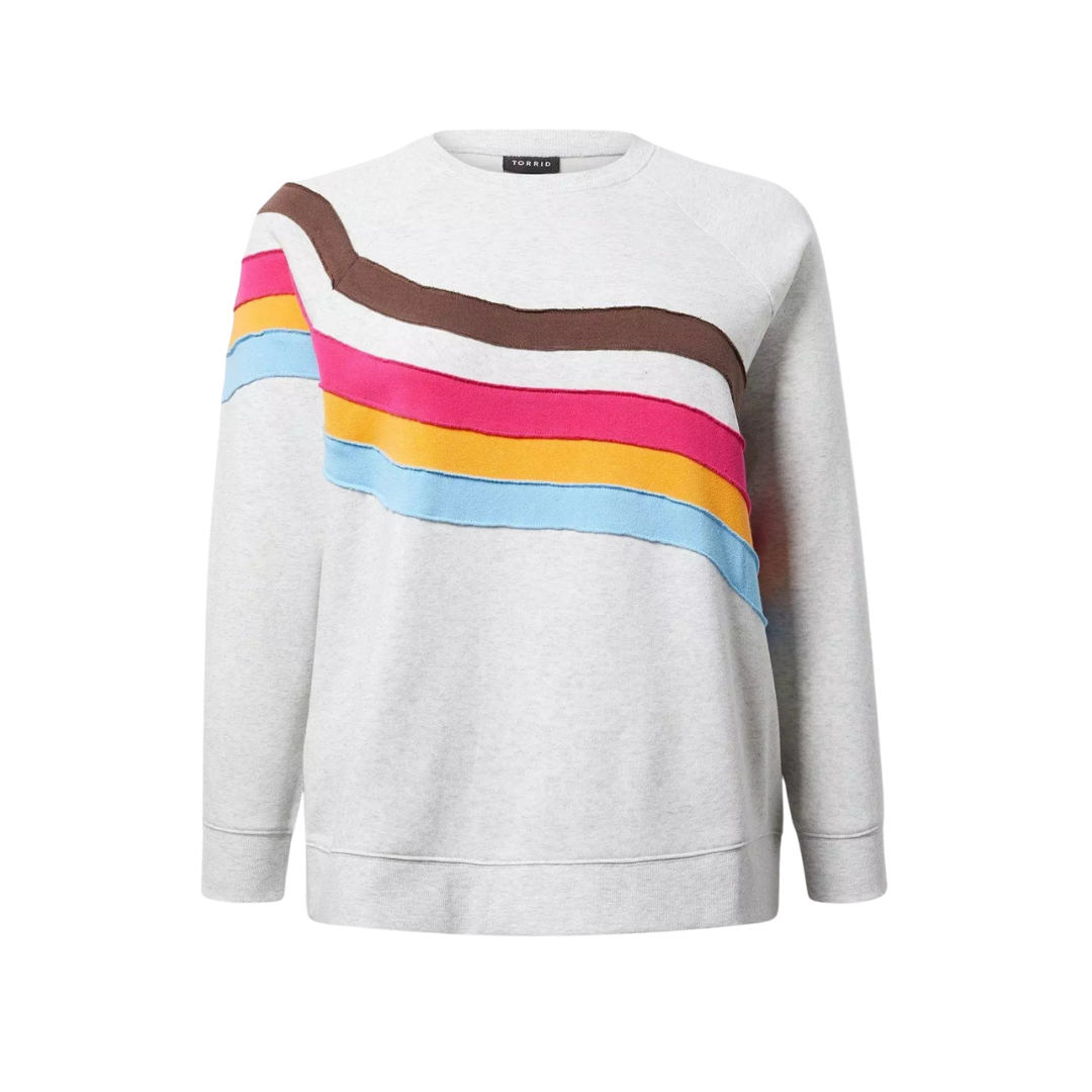 Torrid Ash Grey and Rainbow Crewneck Sweatshirt
