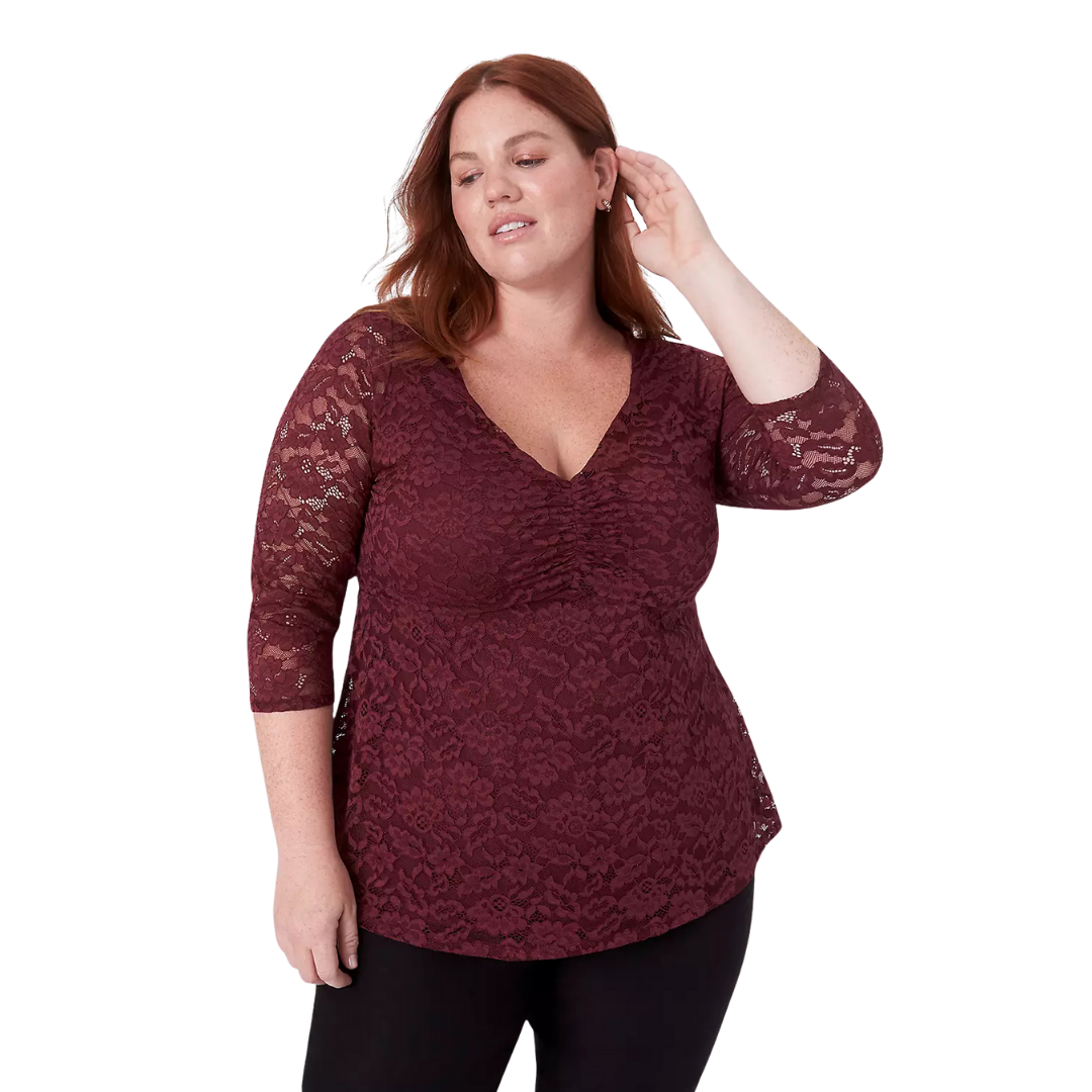 Burgundy Lace Overlay Top