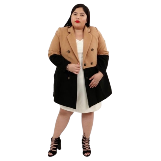 Eloquii Camel and Black Colorblock Trench Coat NWT