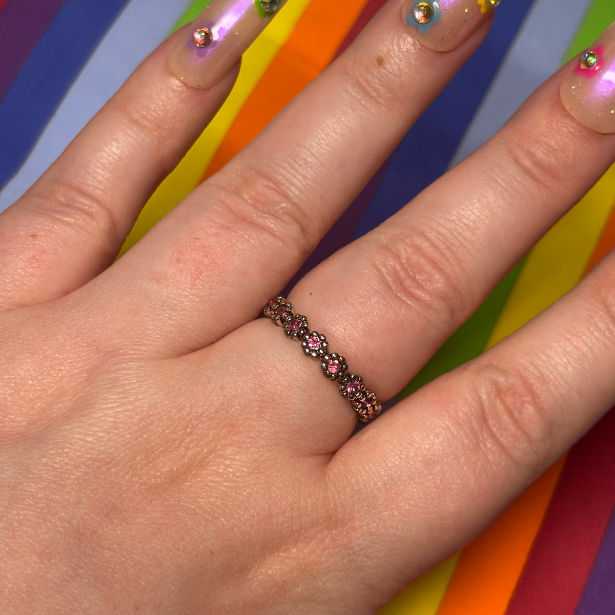 90s Silver Flower Band Ring