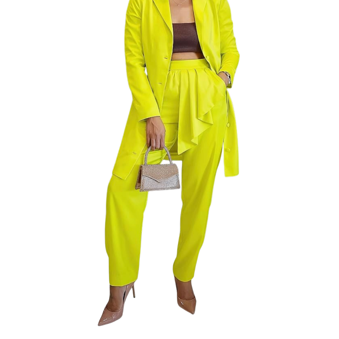 Neon Yellow/ Green Trouser Pants with Sash Detail NWT
