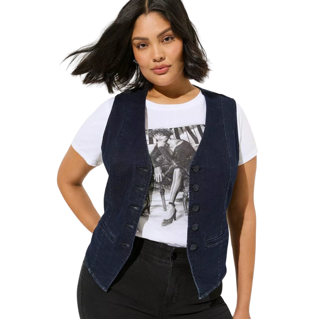 Torrid Dark Wash Denim Button Front Vest