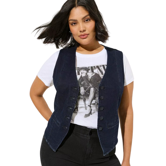 Torrid Dark Wash Denim Button Front Vest