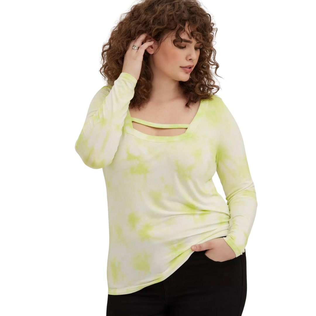 Torrid Love Sick Lime Green Tie Dye Long Sleeve Top