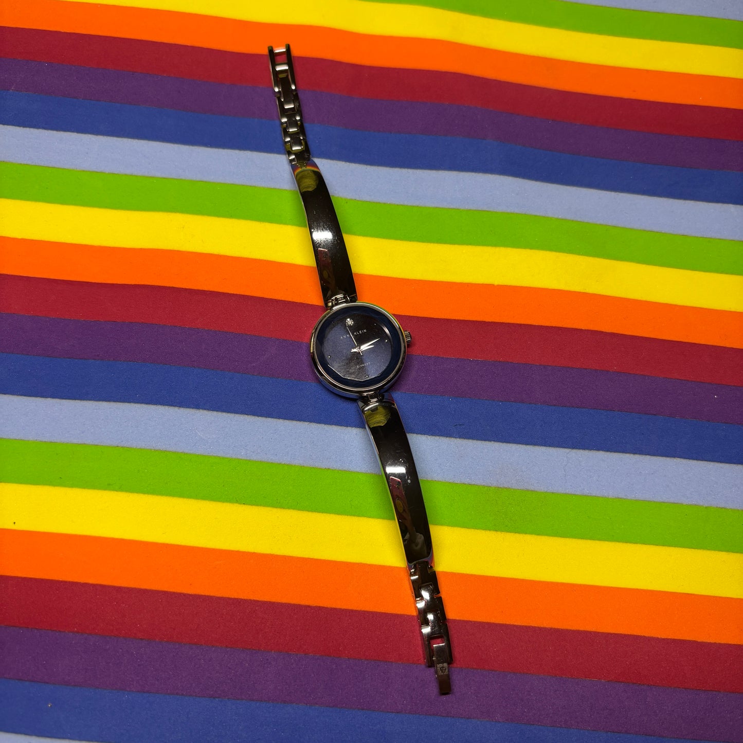 Vintage Silver and Navy Signed Anne Klein Cuff Style Watch