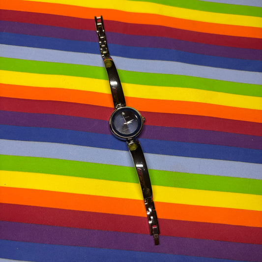Vintage Silver and Navy Signed Anne Klein Cuff Style Watch