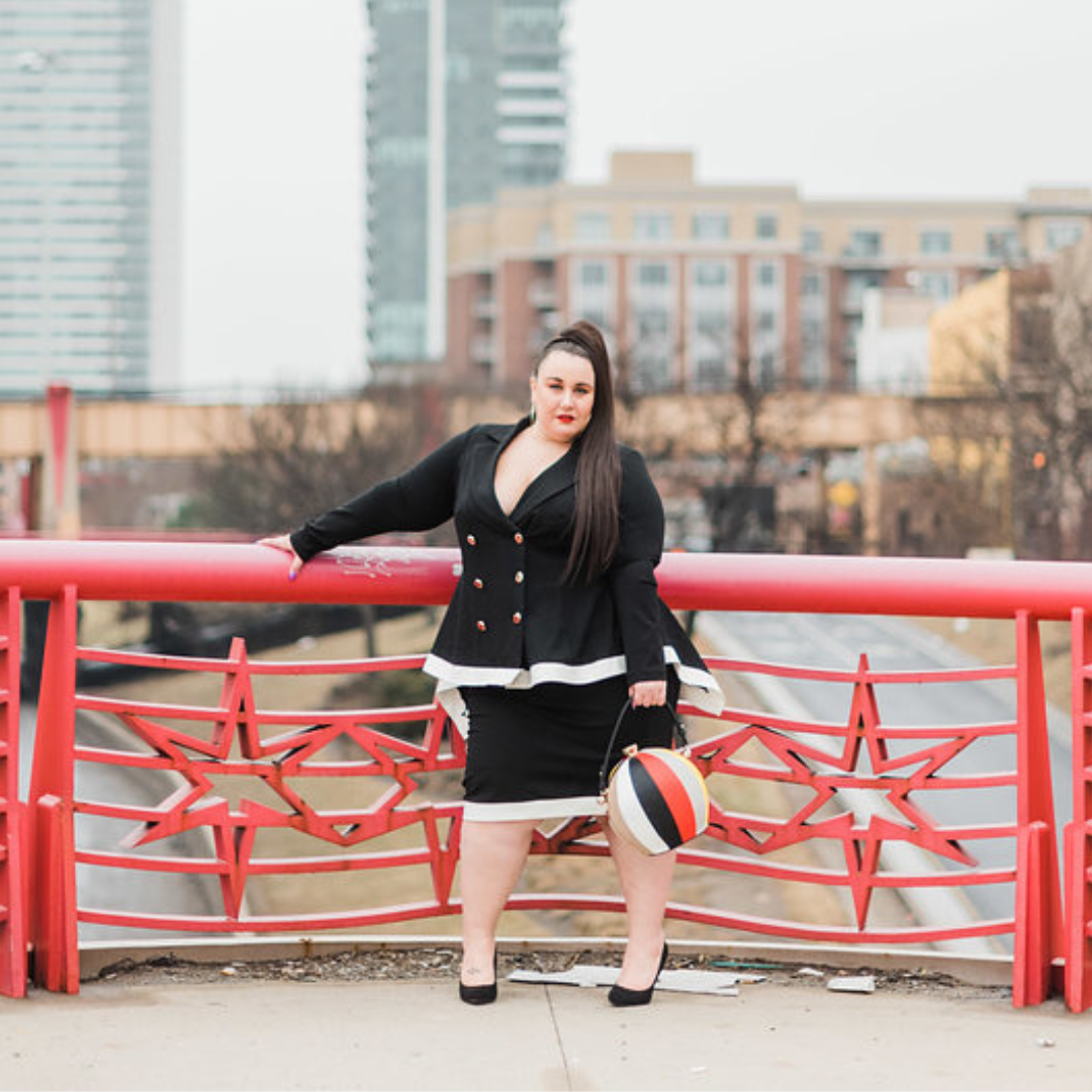 Eloquii Black and White Skirt and Blazer Set