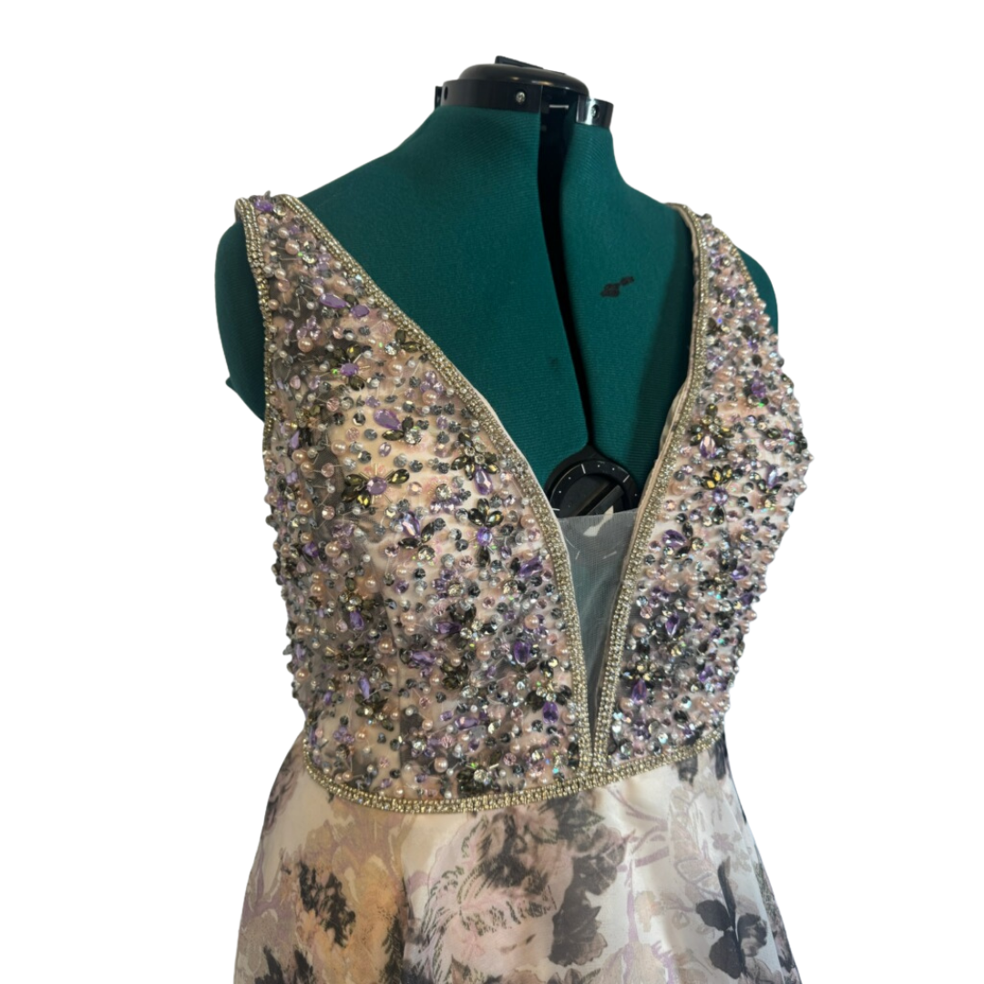 Mac Duggal Floral Blush Beaded A-Line Gown NWT