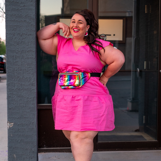 Good Threads Pink V Neck Mini Dress with Flutter Sleeve