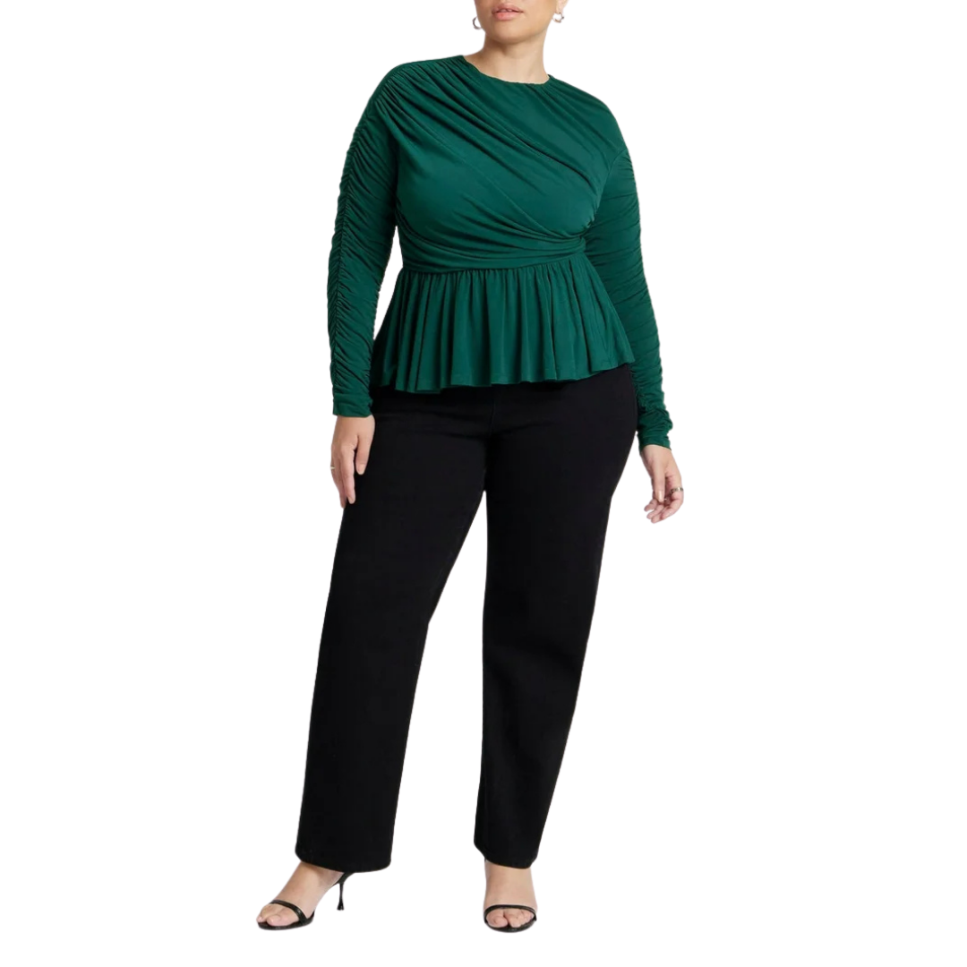 Eloquii Green Long Sleeve Ruched Top NWT