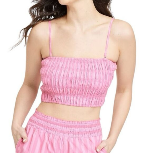 Pink Shirred Cropped Tank