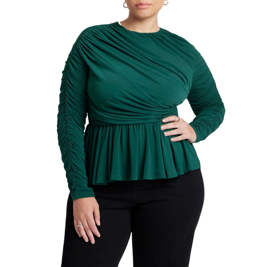 Eloquii Green Long Sleeve Ruched Top NWT